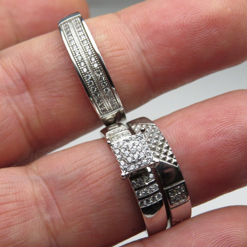 "*925 Sterling Silver Diamond Band Engagement Ring 3 pieces set"
